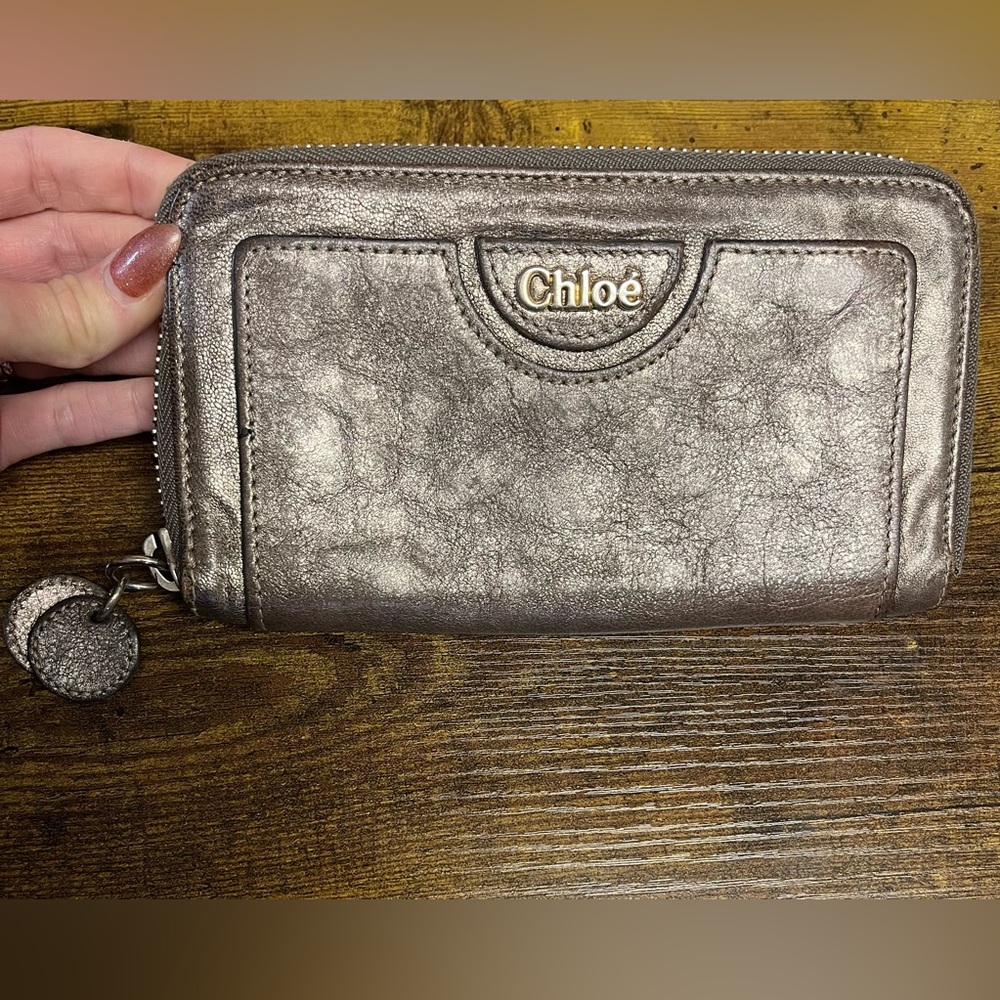 Chloe Metallic Leather zip around wallet
